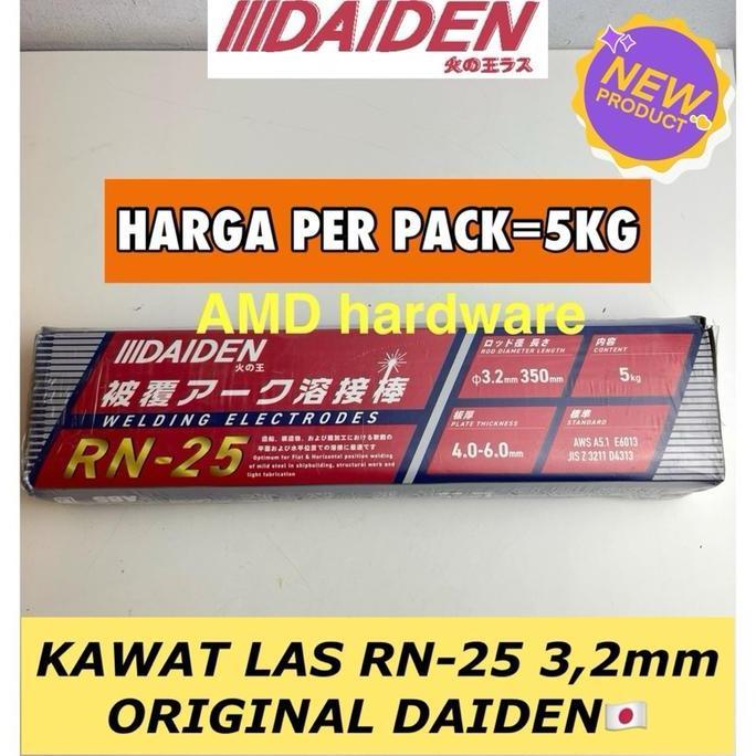 HARGA PER 5KG PACK ORIGINAL DAIDEN JAPAN KAWAT LAS 2,6 - 3,2 mm RN-25 RD260 WELDING ELECTRODE MMA 2.