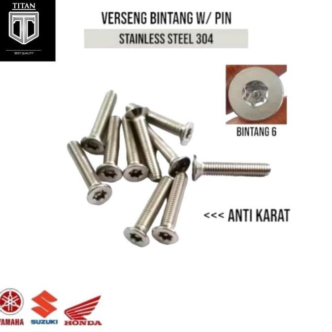 (5 Pcs )  Baut Verseng Torq  M6 x 20 / Baut countersunk w / pin  M6 x 20 / BAUT BINTANG 6 M6 x 20 MM