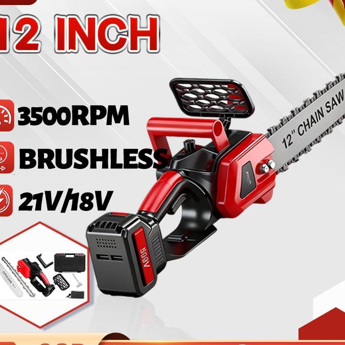 Reaim Chainsaw Cordless 12 Inch 21V - Gergaji Mesin Listrik Brushless Portable & Ringan Untuk Potong
