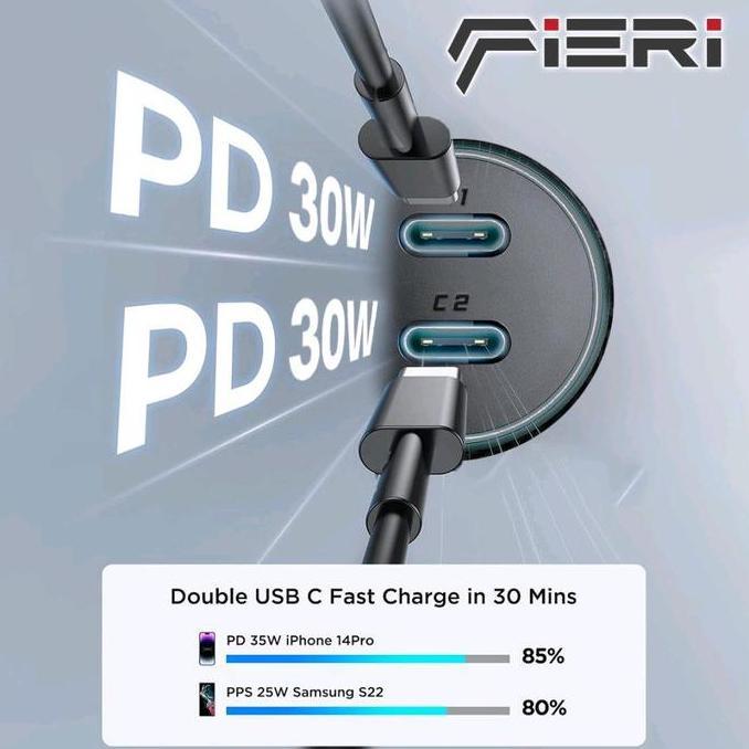Ceangailte- Fieri Charger Mobil D1-X Dual Type C 65 Watt Pd Qc Fast Charging