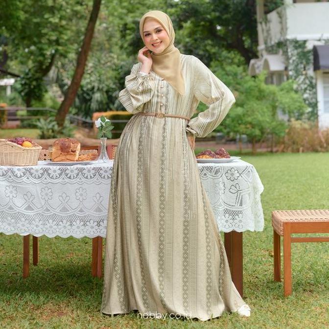 Nobby Sarimbit Mauli Dress Gamis Wanita Muslim Lengan Panjang Bahan Satin Soft Silk Baju Lebaran