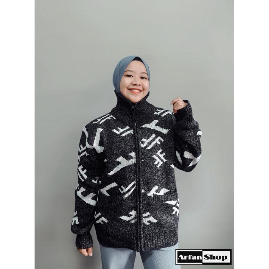 Lansungkirim- Jaket Rajut Resleting Leher Tinggi Tebal Premium Pria Wanita | Sweater Knit Zipper Tur
