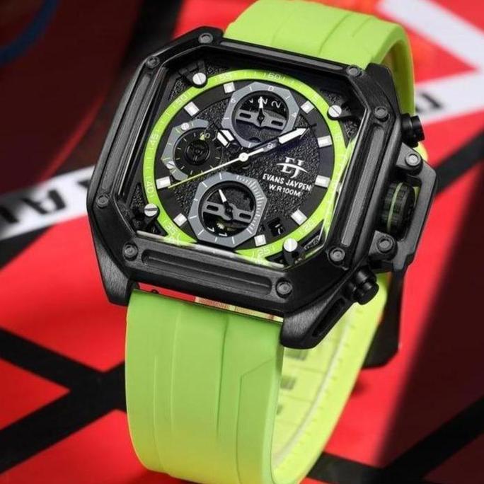 Cloknlok- Evans Jayden Jam Tangan Pria 9558 Rubber Silicon Kaca Sapphire Chronograph Water Resistant