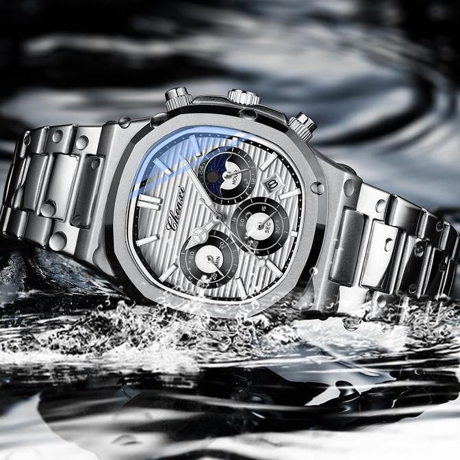 Cloknlok- [Cod] Cx 922 Jam Tangan Pria Baterai Kalender Chronograph Moon Phase Quartz Luminous Anti 
