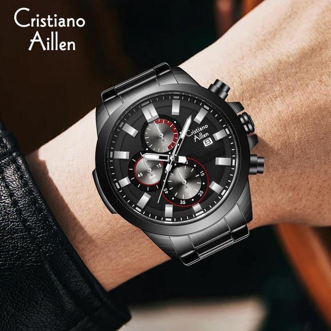 Cloknlok- Cristiano Aillen Jam Tangan Pria Analog 8892 Rantai Stainless Steel Chronograph Kaca Sapph
