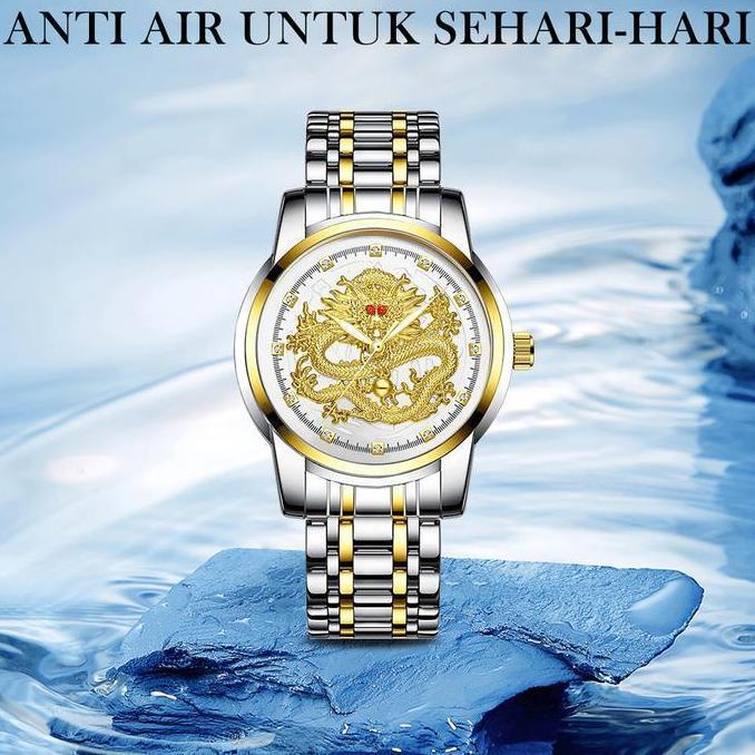 Cloknlok- Sunlifex Jam Tangan Pria Stainless Steel Quartz Original Dragon Gold