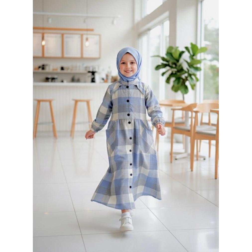 Terlaris Gamis Anak Abaya Dress Katun Flanel Kotak-Kotak