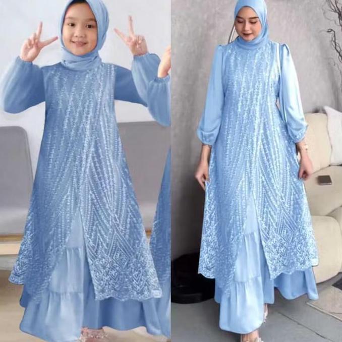 GAMIS MAXI OLIVIA IBU DAN ANAK / GAMIS BRUKAT TILE MUTIARA TERLARIS KONDANGAN PESTA