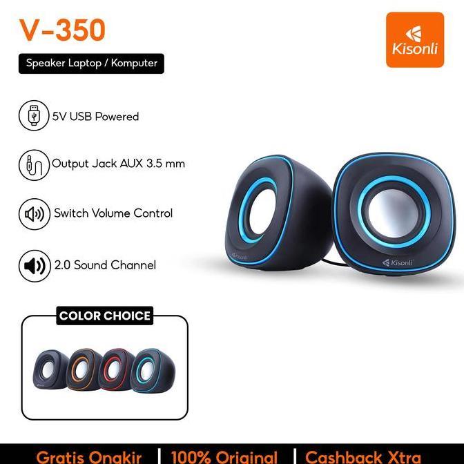 prasminah99 - kisonli - speaker 2.0 pc laptop / komputer v350 biru jam