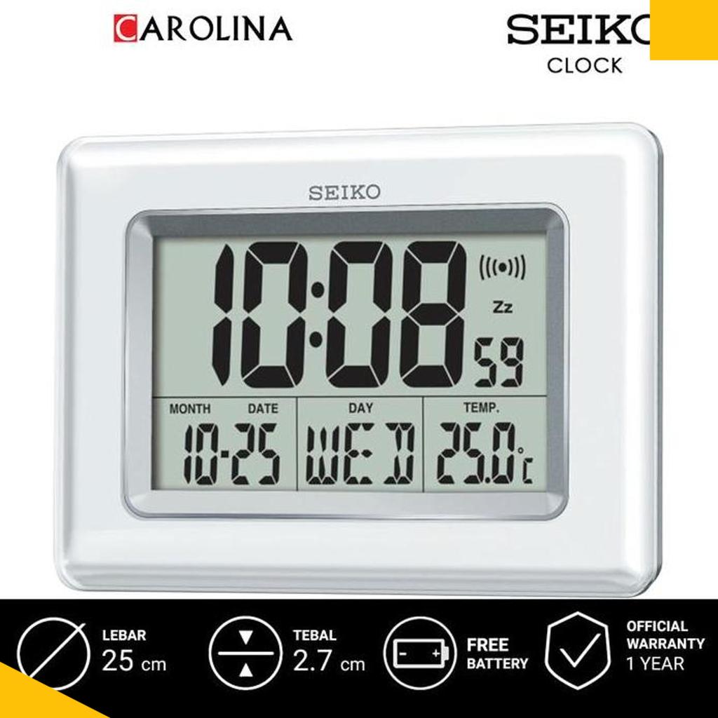 Jam Dinding Seiko Qhl058W Digital Alarm White Plastic Case Lcd Dial Thermometer Bedside / Desk & Tab