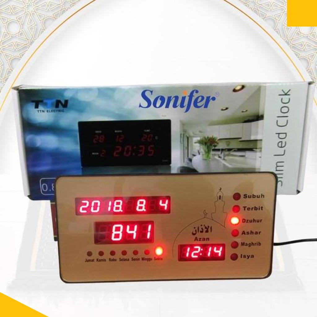 Sonifer Jam Adzan Digital Mini Jam Alarm Sholat Otomatis Adzan Iqomah 19 X 10 Cm