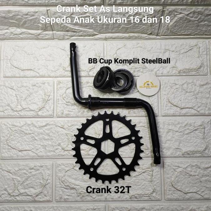 Crank Crankset As Langsung Sepeda Anak 16 Inch Komplit Gir Tengah Piringan 32T