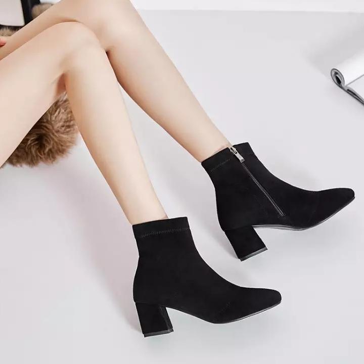promo sepatu boots wanita hak tebal sepatu boots kerja wanita hak tinggi  sepatu boots kulit wanita 