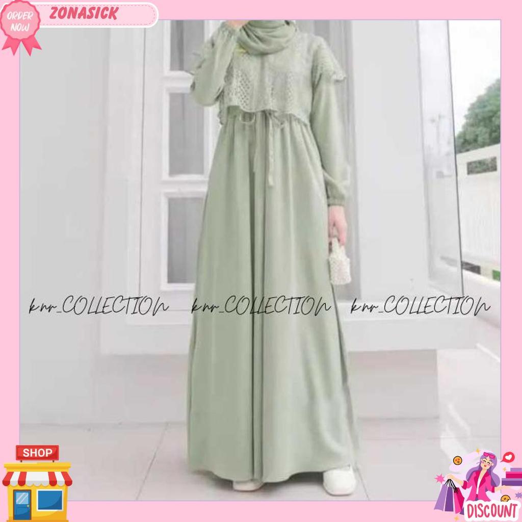 Gamis Coupel Ibu Dan Anak Hasna Dress Terbaru Bahan Crinkle Import Mix Brokat Malika Kekinian Fashio