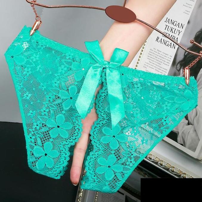 CD Wanita Seksi Renda Big Size Crotchless Motif Pita Hitam Katun Pendek celana ada pant rangkepan da