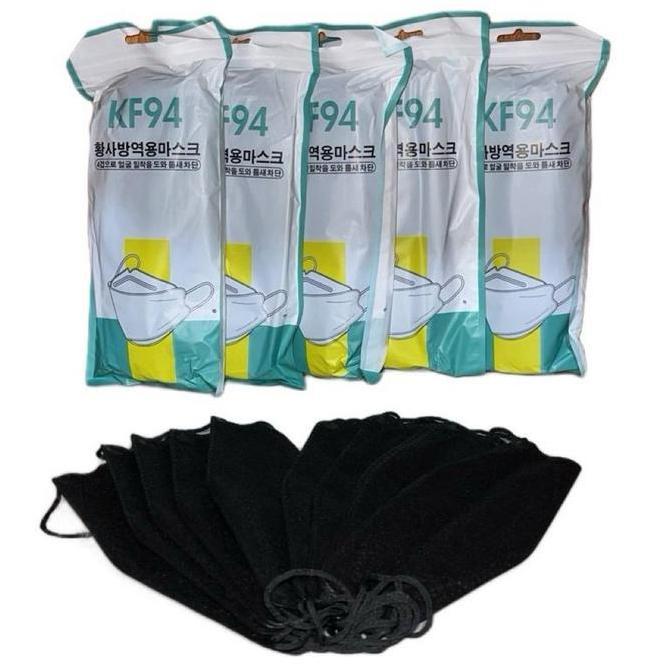(5 Pack) Masker Kf94 3 Ply Hitam Putih Murah Dewasa Non Medis 50Pcs