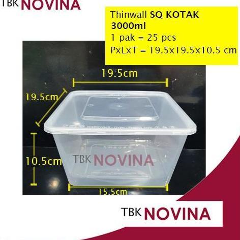 BEBAS ONGKIR - [25PCS]Thinwall 3000ml SQUARE food container box tempat makan plastik kotak nasi peny