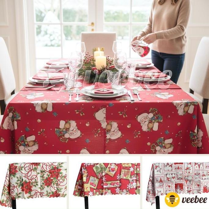NEW Taplak Meja Natal Motif Cantik 150x220cm | Dekorasi Meja Makan Kain Premium | Aksesori Natal Rua