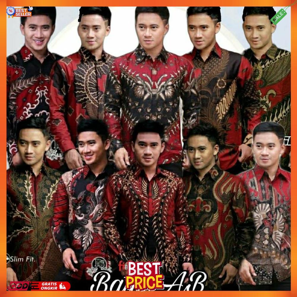 Kemeja Batik Pria Lengan Pendek Slimfit Modern Atasan Baju Batik Pria Dewasa Warna Maron Merah Serag