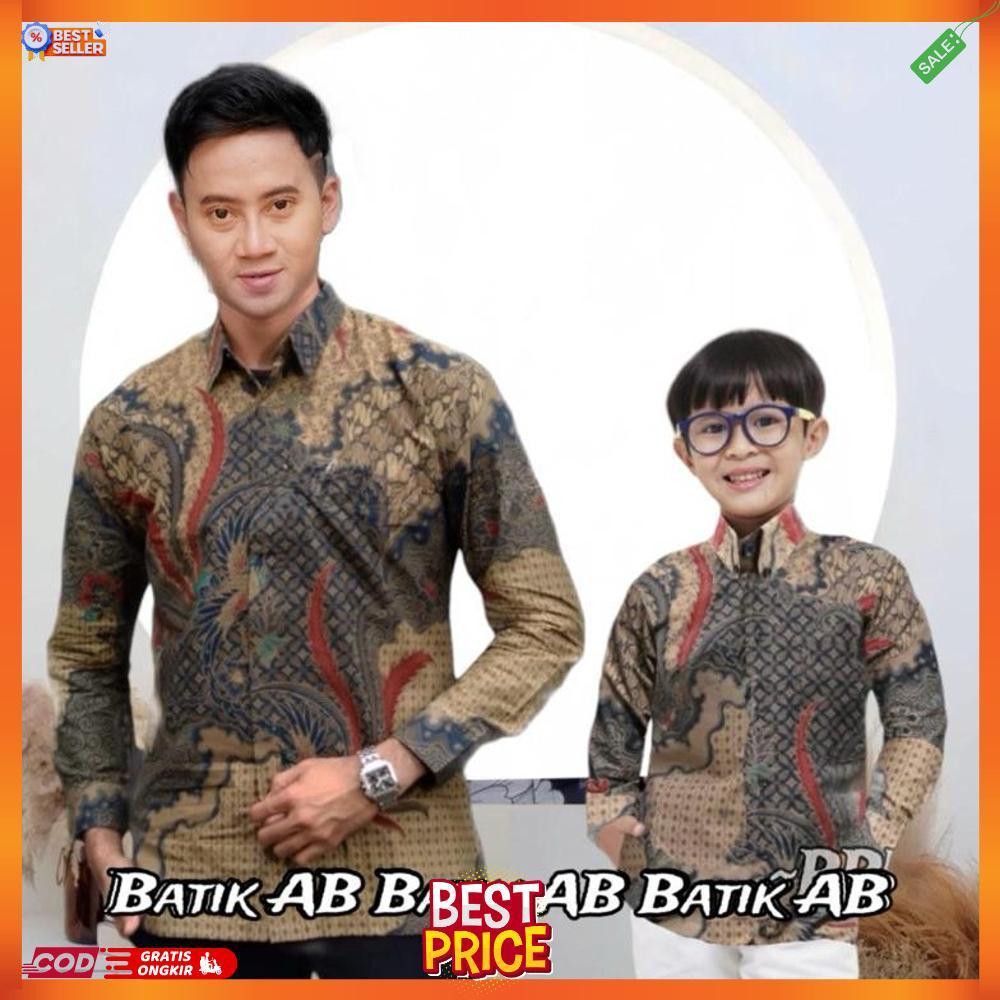 Kemeja Batik Anak Laki-Laki Lengan Panjang Batik Ayah Dan Batik Anak Warna Krem Mocca Batik Katun Pr