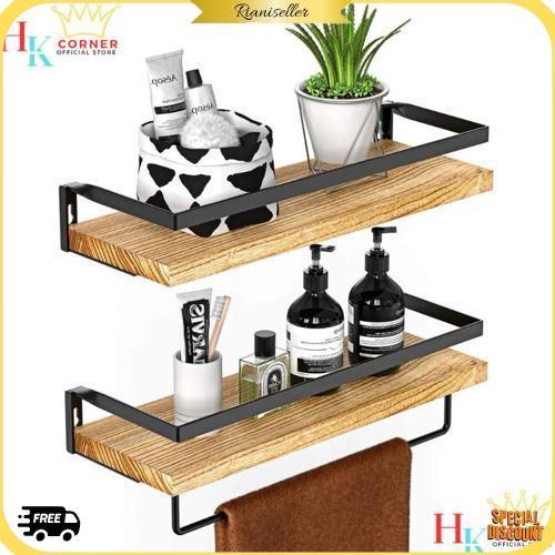 Hk Rak Gantung Minimalis Rak Dinding Dapur Kamar Mandi/Rak Kayu Besi Serbaguna Harga Pelajar