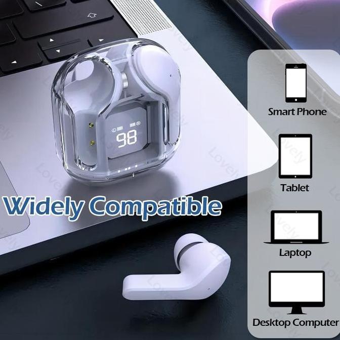 Air31 Headset Putih Bluetooth TWS Wireless Ultrapods LED Menampilkan Suara HiFi Yang Transparan Ster