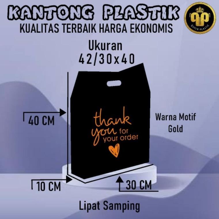 Kantong Plastik Pe Hitam Uk 42/30X40 Motif Thank You Lipatan Samping | Kantong Plastik Sepatu Anak |