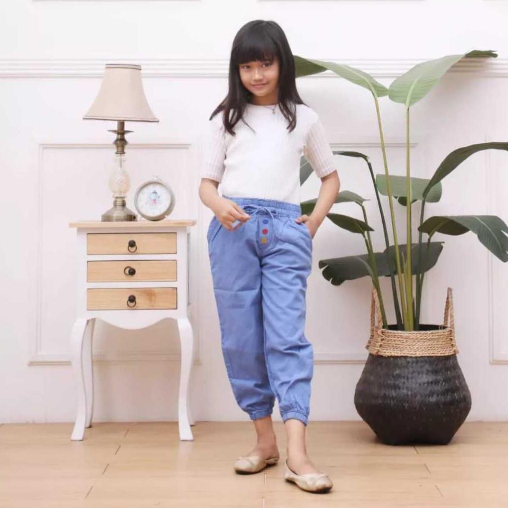 Viral  Celana Anak Perempuan Kulot Denim Bahan Jeans Washed Warna Snow Blue Model Terbaru 2024 Untuk