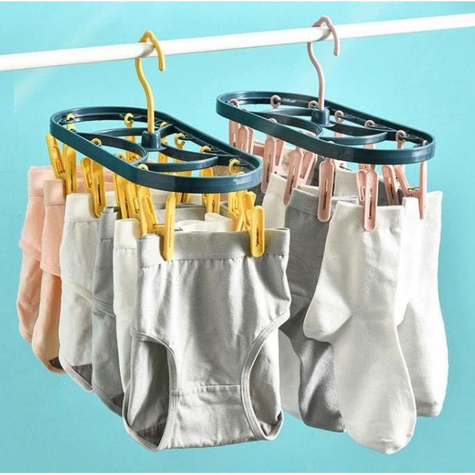 TERLARIS JEMURAN GANTUNGAN BAJU KAOS KAKI 360 DERAJAT DENGAN 12 JEPITAN BAJU BAHAN PLASTIK HANGER