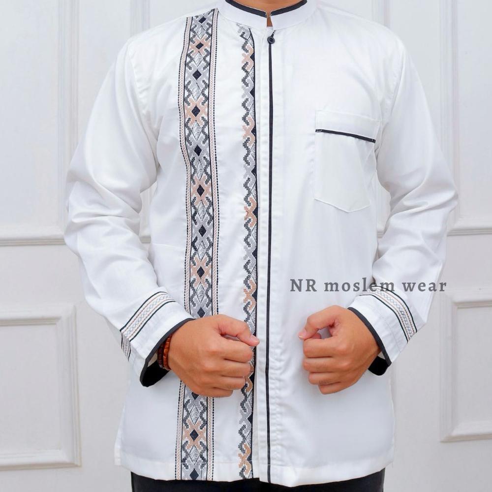 original baju koko putih lengan panjang , baju koko katun adem kode ( ark )