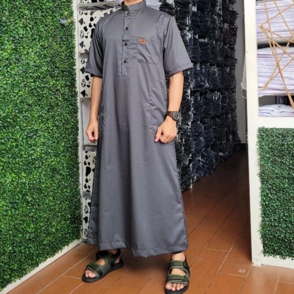 premium gamis pria jubah polos lengan pendek bahan premium