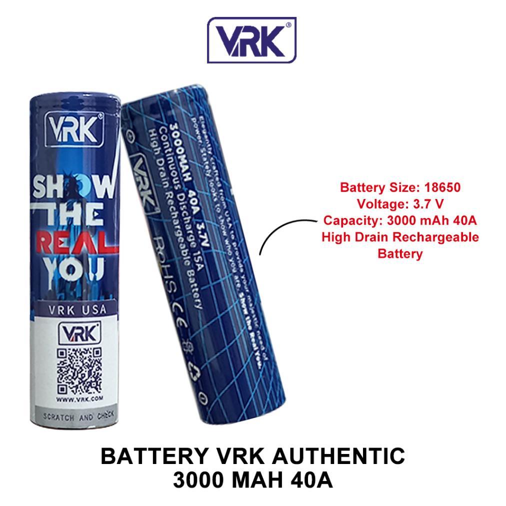 (Authentic) Baterai 18650 Vrk 3000 Mah 40 A 3.7V | Battery Vrk 3000Mah Imr 18650 | Baterai Ve Er Ka