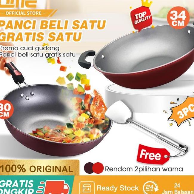 Qme Bundling Panci Berenamel 34Cm Panci Wajan 30Cm Tepat 2 Warna Yang Dikirim Secara Random Free Spa