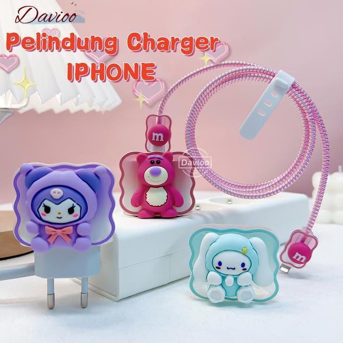 DAVIOO Pelindung FOR IPHONE 20W |Set 5 PCS Paket Cover Pelindung Kepala Charger Kabel Untuk Charger 
