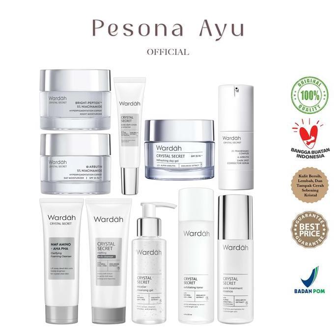 WARDAH White Crystal Secret Series ( Day/ Night/ Eye Cream/ Essence/ Facial Wash/ Exfoliating/ Mask/
