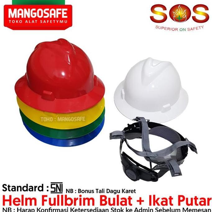 TERBARU - [ TERMURAH ] Helm Safety Proyek Fullbrim SOS warna Putih Biru Kuning Hijau Merah + ikat Ke