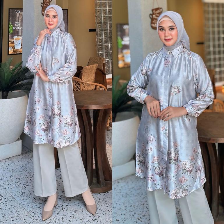 TERLARIS HALIZA TUNIC [LD110 & LD120] TUNIK MOTIF PRINT ARMANI SILK PREMIUM | ATASAN JUMBO WANITA MU