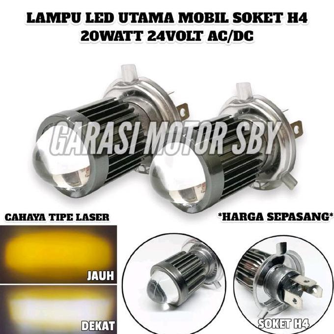 Larissagalllery - Harga Sepasang Lampu Led Utama Mobil Soket Lampu H4 2 Warna Ac/Dc 24Volt