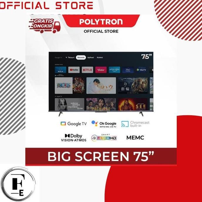 TERLARIS TV POLYTRON 75UG5959 4K UHD SMART GOOGLE TV 75 INCH PLD 75UG5959  POLYTRON PLD75UG5959 LED 
