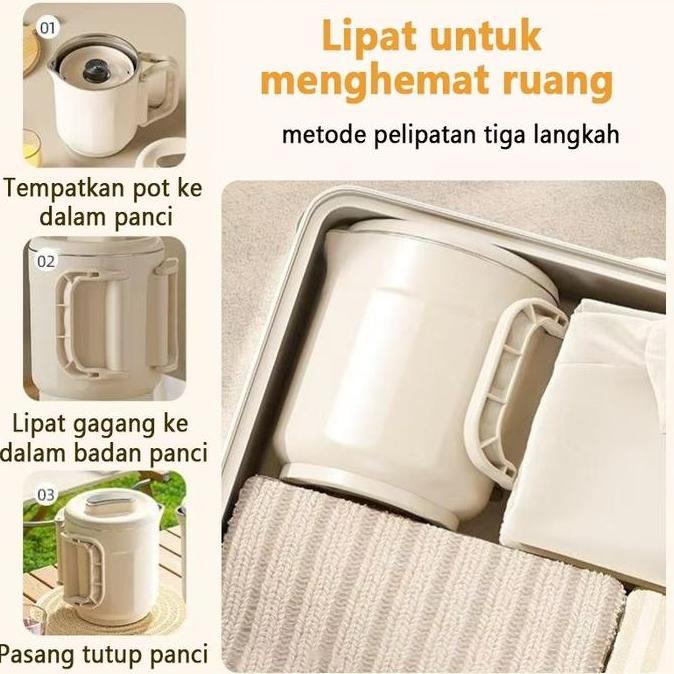 Ketel Listrik Lipat Portable untuk Perjalanan & Rumah Multifungsi Stainless Teko Listrik Lipat Mini