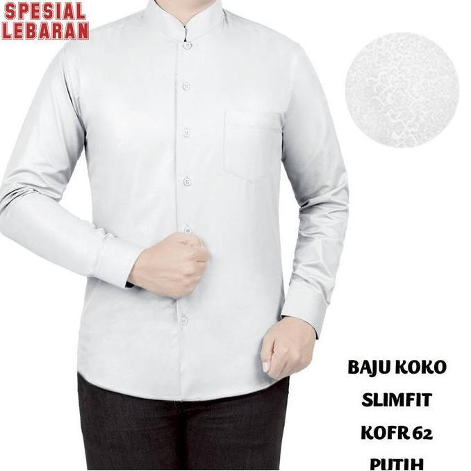 BAJU KOKO MUSLIM PRIA KEMEJA KOKO PRIA SLIM FIT LENGAN PANJANG FORTUN REMO KOFR 62 PUTIH GLOW MUSLIM