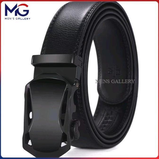 Ikat Pinggang Pria Kulit / Sabuk Pria Kulit Metal Buckle - Gesper Black Edition Besi Hitam