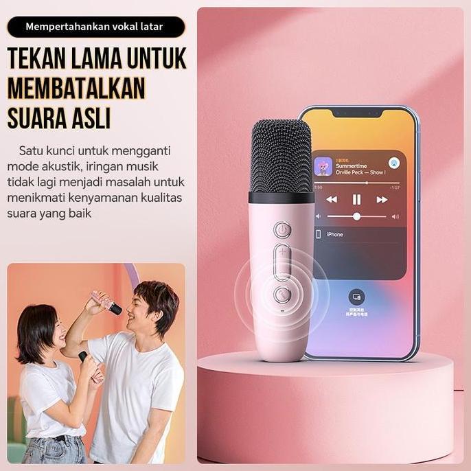 LED  Mini Portabel Bluetooth Speaker Speaker Bluetooth Karaoke Wireless Microphone Set  Dapat Terhub
