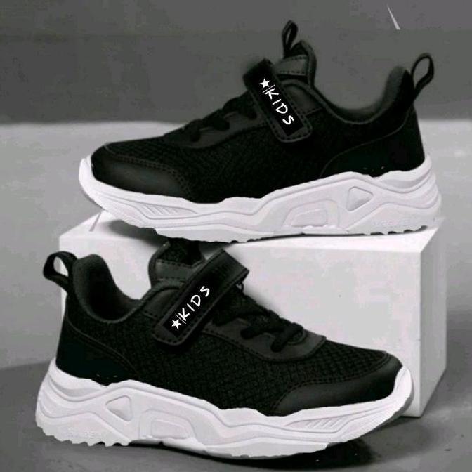 sepatu sneakers anak laki-laki dan perempuan sepatu anak sekolah tk-sd size 26-30 hitam kids Fashion