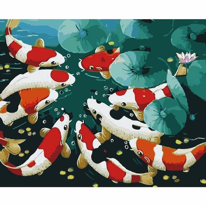 DIY painting by number 50x40 kerajinan tangan lukisan NINE KOI FISH BS