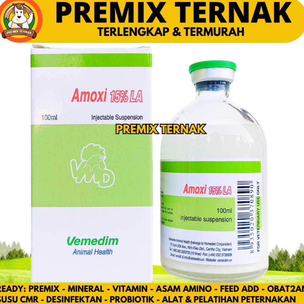 Ready Stock AMOXI 15% LA 100ML VEMEDIM - Obat Hewan Antibakteri Long Acting Ternak Unggas Like Betam