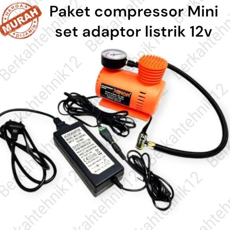 NEW PAKET LENGKAP KOMPRESOR MINI XENON POMPA BAN MOBIL COMPRESSOR CAT & ADAPTOR LISTRIK 12V 5a [terb