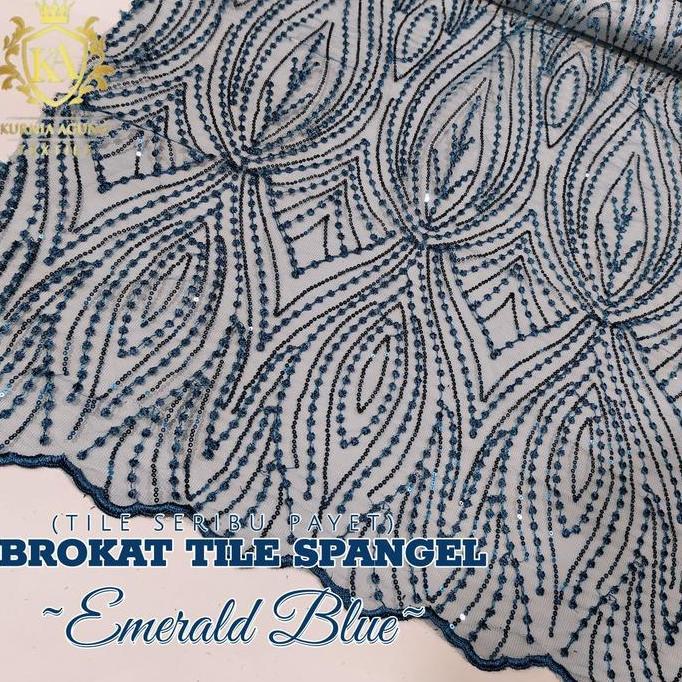 1/2meter Kain Tille Spankle / Tile Payet Spangel / Tile Seribu Payet Premium Warna EMERALD BLUE Baha