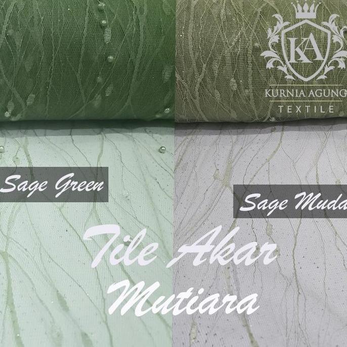 Brukat Tile Akar Mutiara Glitter warna Sage Green Bahan Gamis Kebaya Mewah per Meter