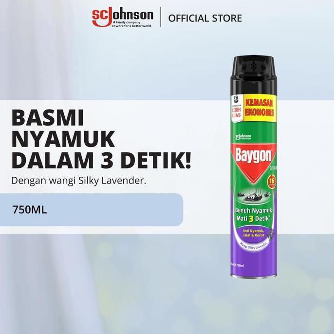 Baygon Aerosol - Obat Anti Nyamuk Semprot Silky Lavender 750ml